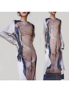 Ann demeulemeester knit kaftan maxi gray oversize toga dress